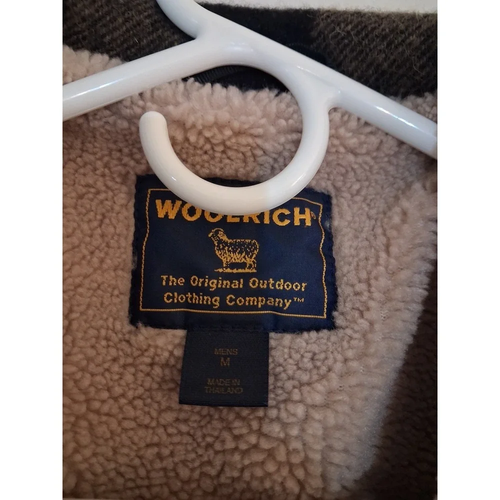 Vtg Woolrich Mens Plaid Wool Sherpa Lined Jacket Dark Wheat Black 16354 Medium